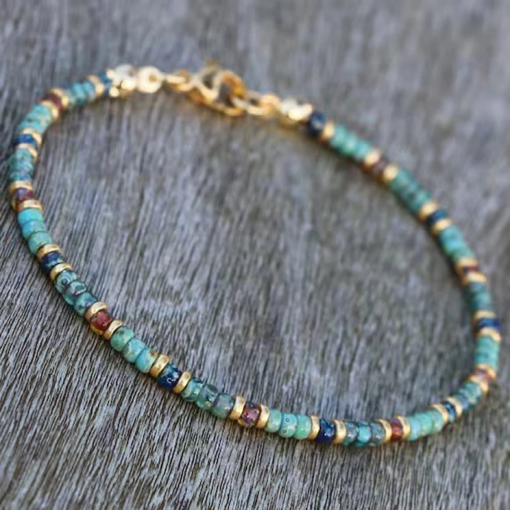 Natural Stone Beaded Anklets for Women Handmade Beach Boho Turquoise Beads Ankle Bracelet Jewelry Gift for Her