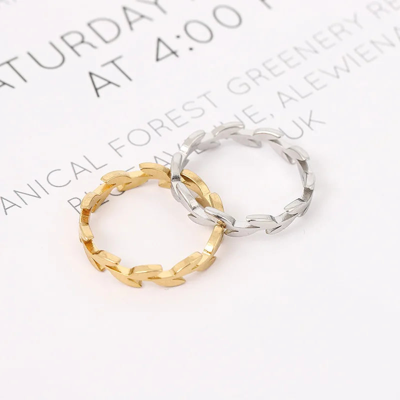 Stainless Steel Fashion Women's Open Enclose Leaf Rings Girls Botanical Women Knuckle Leaves Rings Wedding Party ins Jewelry