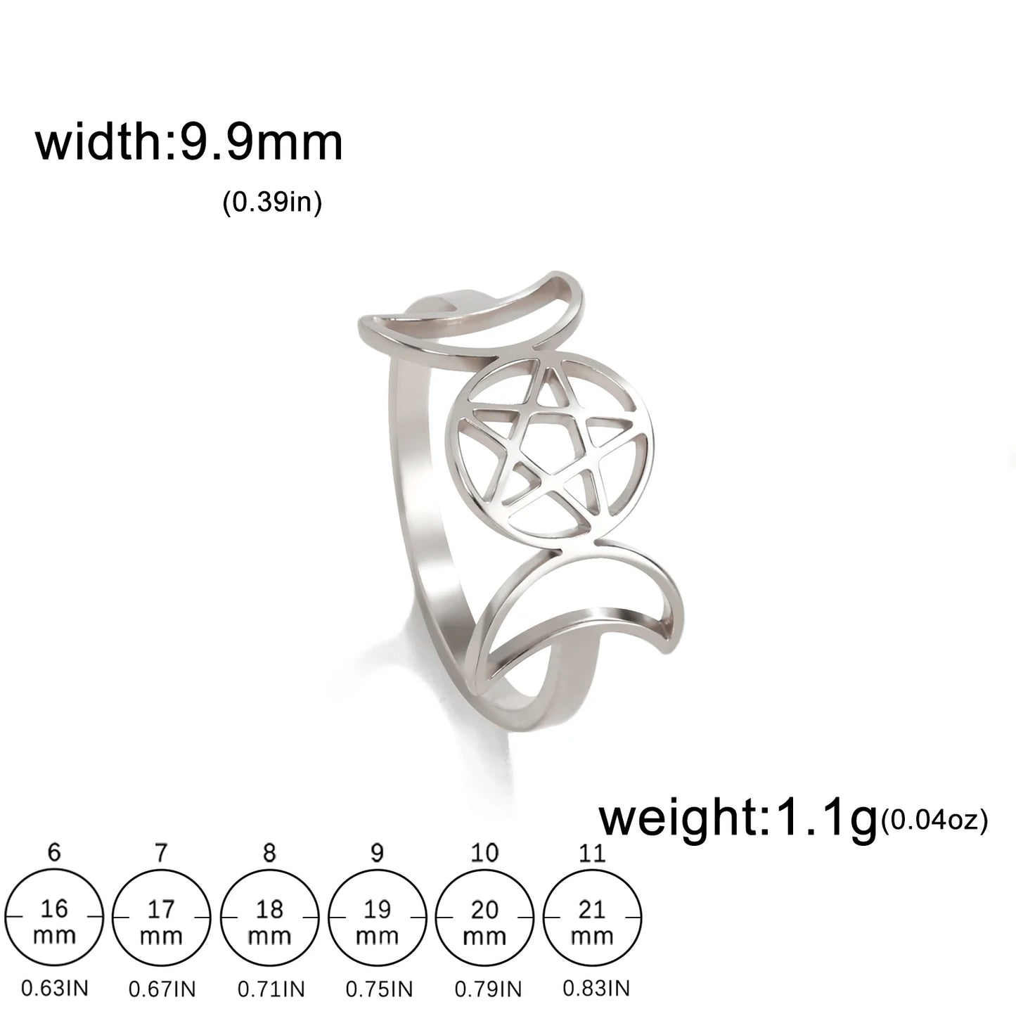 COOLTIME Pentagram Triple Moon Goddess Symbol Rings for Women Men Stainless Steel Crescent Star Ring Vintage Wicca Jewelry Gift