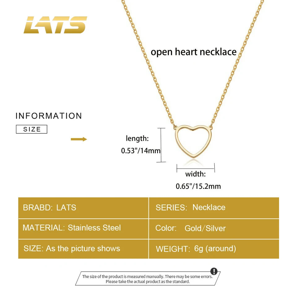 LATS Hollow Love Heart Pendant Necklaces for Women Men Couple 18K Gold Plated Stainless Steel Clavicle Chain Minimalist Jewelry
