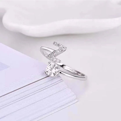 LATS Zircon Initial A-Z Letter Rings for Women Girl Adjustable Opening Ring Name Alphabet Female Wedding Fashion Jewelry Gift