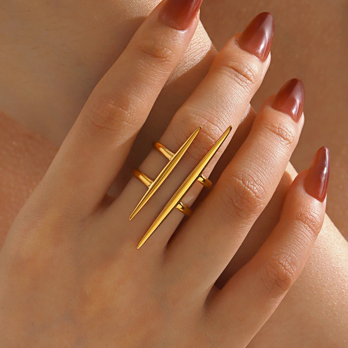 LATS New Design Fashion Pop Gold-Plated Stainless Steel Line Ring for Women Couple Personality Hip Hop Jewelry Wholesale