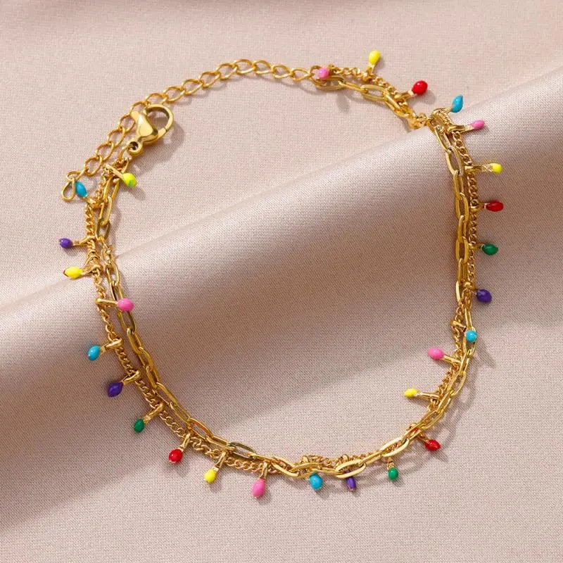 Anklets for Women Stainless Steel Stone Beaded Chain Anklet Summer Beach Accessories Boho Leg Bracelets Jewelry Tobilleras Mujer