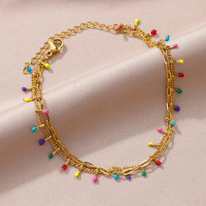 Anklets for Women Stainless Steel Stone Beaded Chain Anklet Summer Beach Accessories Boho Leg Bracelets Jewelry Tobilleras Mujer