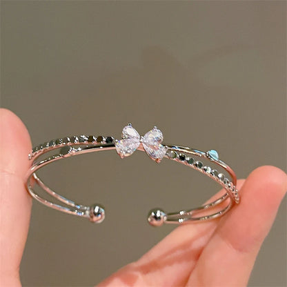 Silver Plated Micro Zircon Open Bangle For Women 2023 Korean Simple Design Hollow Versatile Bracelet Wedding Jewelry Party Gift