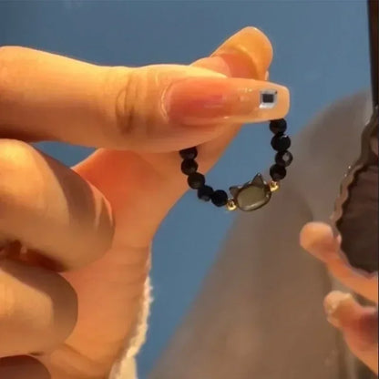 New Natural Moonstone Obsidian Rings Beads Minimalist Fidget Ring Cute Black White Cat Ring Women Men Party Accessories Jewelry
