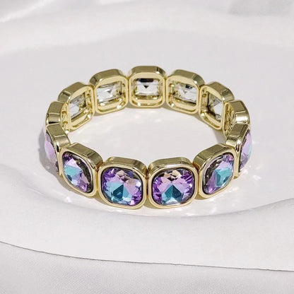 Boho Style Fashionable Light Luxury Square Beaded Inlaid Crystal Elastic Rope Bracelet Women's Jewelry