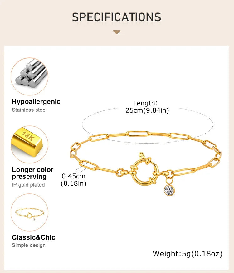 Anklet for Women, Adjustable Paperclip Chain Stainless Steel Link,Gold Plated Anklet Bracelet, Beach Summer Simple Foot Jewelry