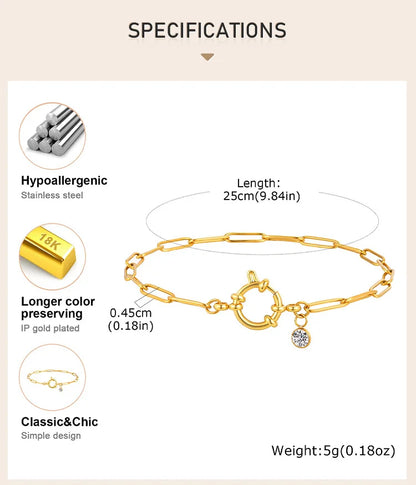 Anklet for Women, Adjustable Paperclip Chain Stainless Steel Link,Gold Plated Anklet Bracelet, Beach Summer Simple Foot Jewelry