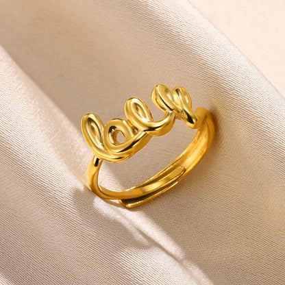 Stainless Steel Rings for Women Gold Color Couple Jewelry Aesthetic Accessorie Adjustable Punk Embossed Hollow Ring