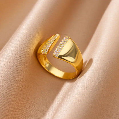 Zircon Cristal Geometric Rings For Women Stainless Steel Gold Color Adjustable Finger Ring Trendy Wedding Luxury Jewerly Gift