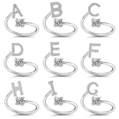 LATS Zircon Initial A-Z Letter Rings for Women Girl Adjustable Opening Ring Name Alphabet Female Wedding Fashion Jewelry Gift