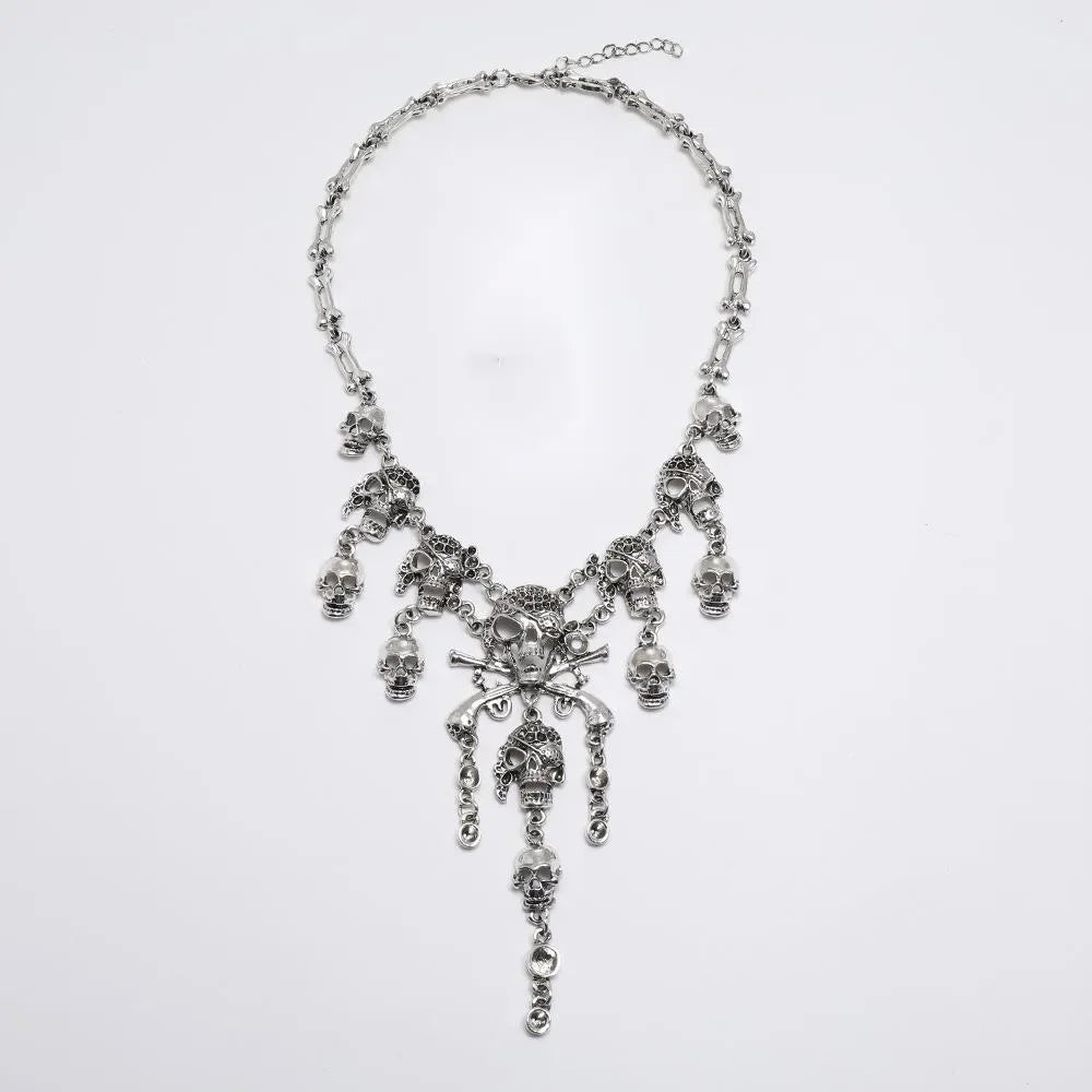Halloween Jewelry Sets Vintage Goth Punk Pirate Skeleton Skull Statement Necklace And Earrings For Men Women Party Accessories