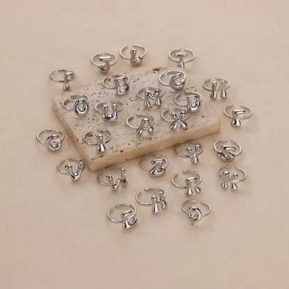 Gold Color Cute Bubble Letters Rings For Women Stainless Steel A-Z Alphabet Opening Ring Wedding Party Christmas Jewelry