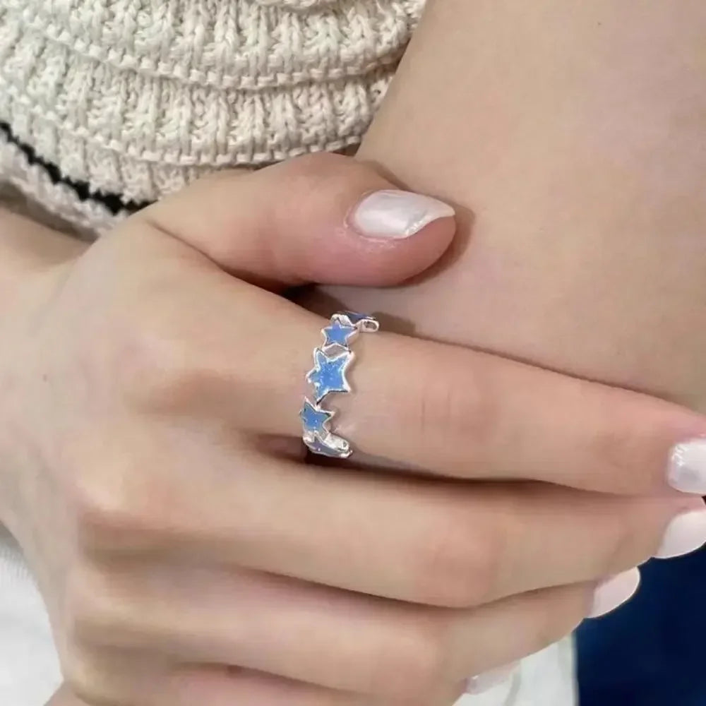 Korean Irregular Star Personalized Rings for Women Geometric Kpop Finger Buckle Jewelry Accessories Y2K Open Ring Christmas Gift