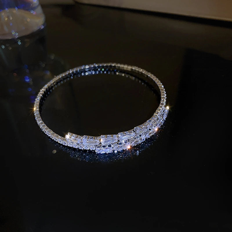 Silver Plated Micro Zircon Open Bangle For Women 2023 Korean Simple Design Hollow Versatile Bracelet Wedding Jewelry Party Gift