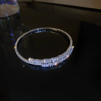Silver Plated Micro Zircon Open Bangle For Women 2023 Korean Simple Design Hollow Versatile Bracelet Wedding Jewelry Party Gift