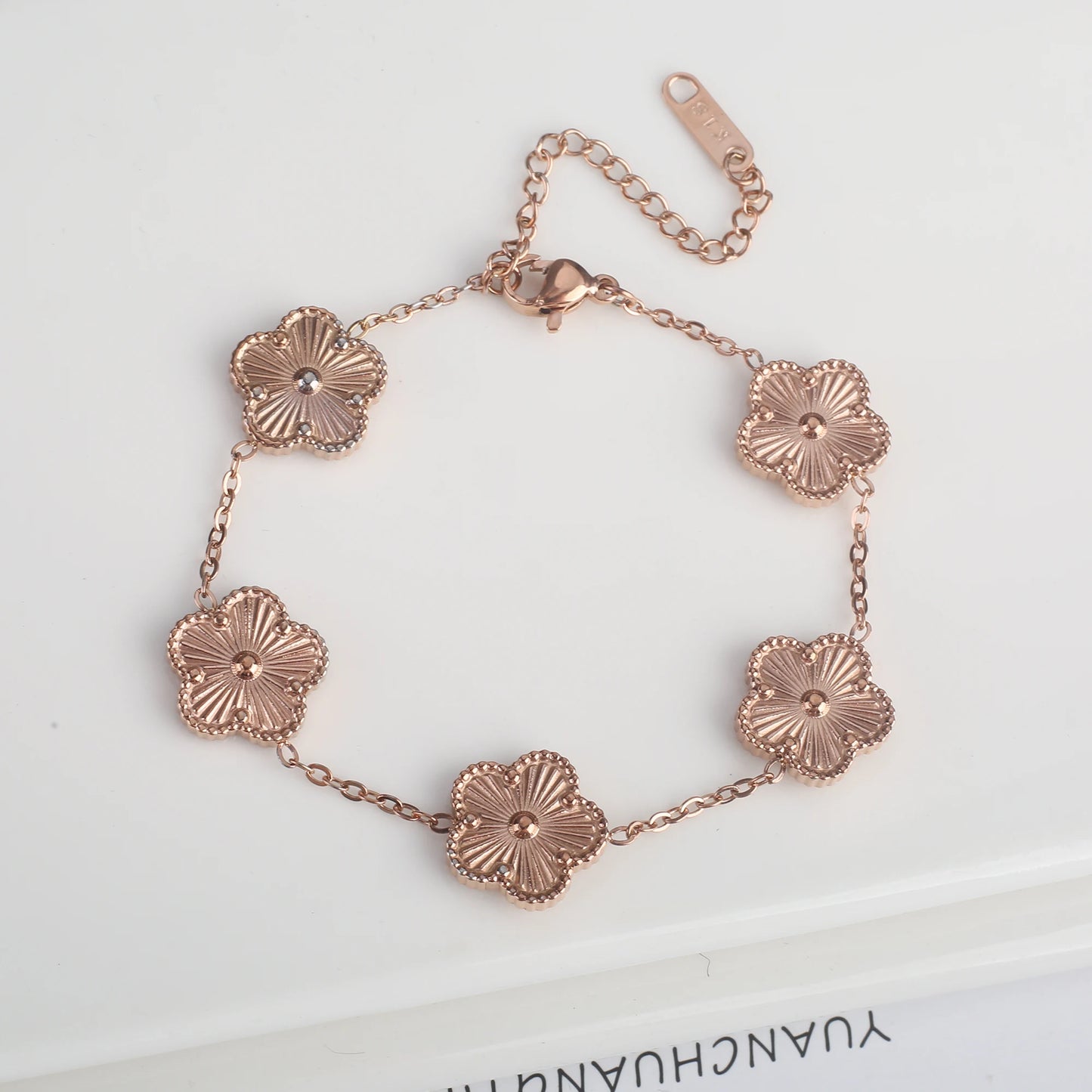 Double Sided Metal Laser Five Leaf Flower Adjustable Charm Bracelet Classic for Woman New Fashion Stainless Steel Jewelry Clover