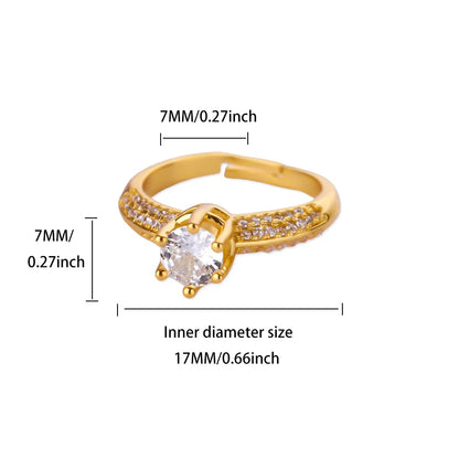 Zircon Round Rings For Women Gold Color Geometric Round Adjustable Ring Wedding Anniversary Waterproof Jewelry Gift
