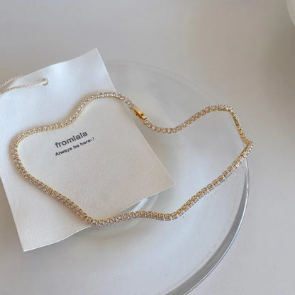 Minar Must Have Shiny Full Rhinestones Beaded Necklace for Women 14K Real Gold Silver Plated Copper Chain Chokers Wholesale