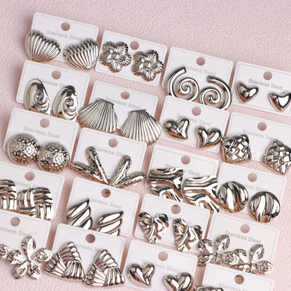 10Pairs/Lot Elegant Simple Stainless Steel Women Earrings Geometric Heart Mixed Style Jewelry Gift Giving Wedding Travel