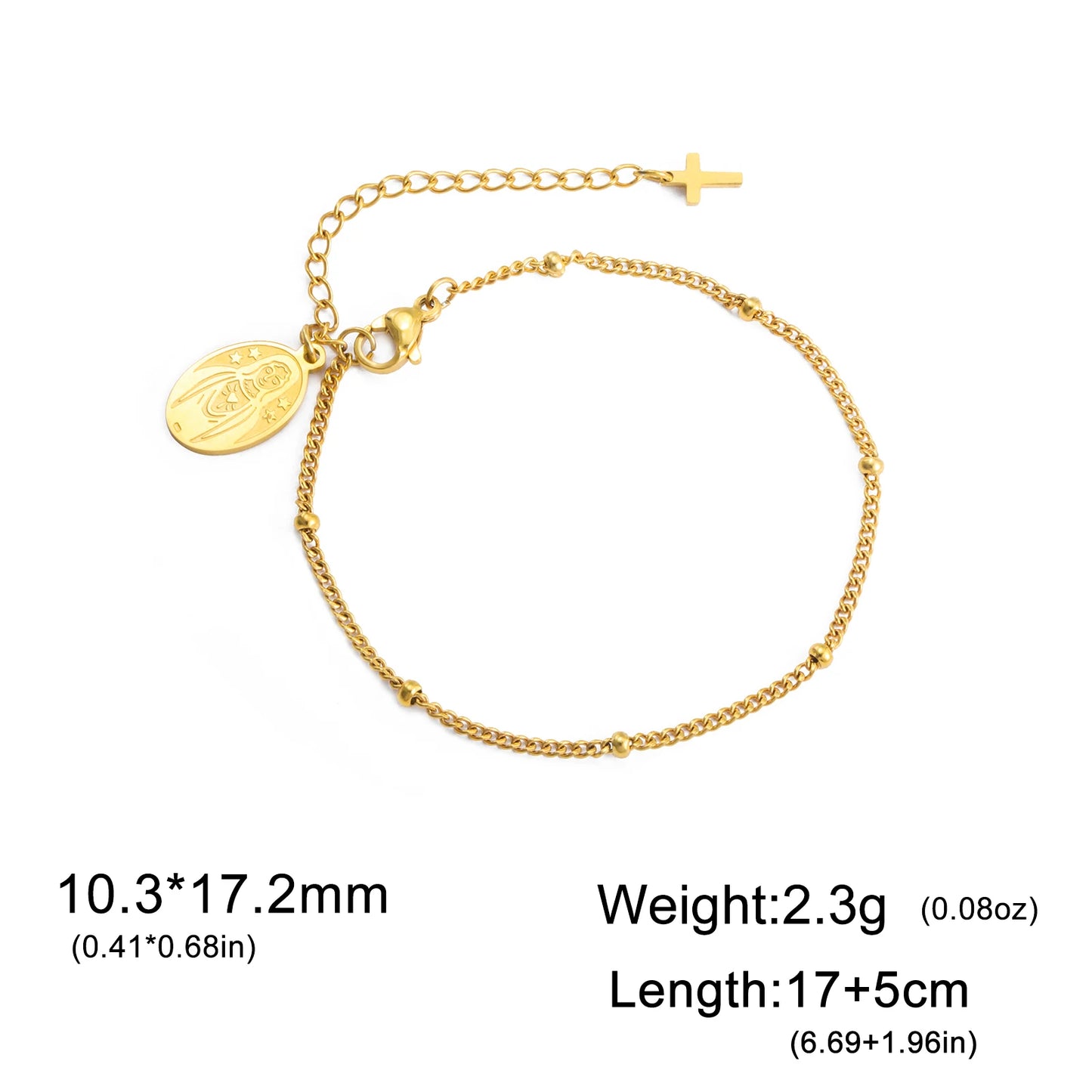 Stainless Steel Beaded Cross Virgin Mary Pendant Bracelet Fashion Jewelry Bracelet Gift for Woman