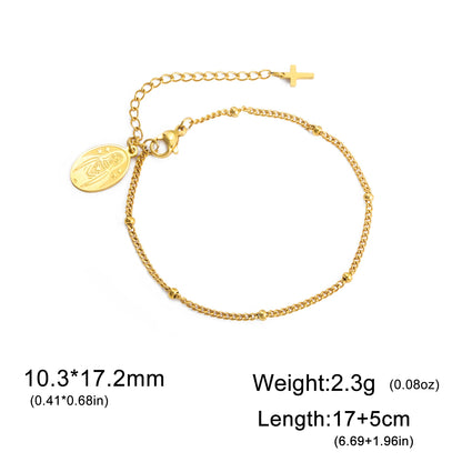 Stainless Steel Beaded Cross Virgin Mary Pendant Bracelet Fashion Jewelry Bracelet Gift for Woman