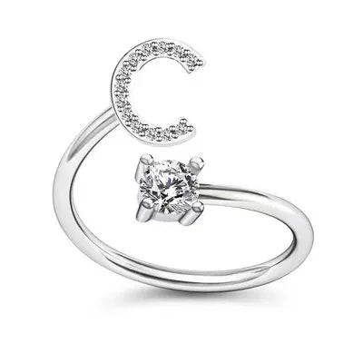 LATS Zircon Initial A-Z Letter Rings for Women Girl Adjustable Opening Ring Name Alphabet Female Wedding Fashion Jewelry Gift