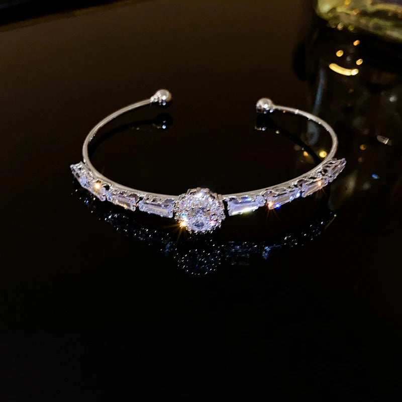 Silver Plated Micro Zircon Open Bangle For Women 2023 Korean Simple Design Hollow Versatile Bracelet Wedding Jewelry Party Gift