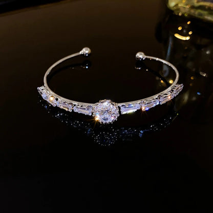 Silver Plated Micro Zircon Open Bangle For Women 2023 Korean Simple Design Hollow Versatile Bracelet Wedding Jewelry Party Gift