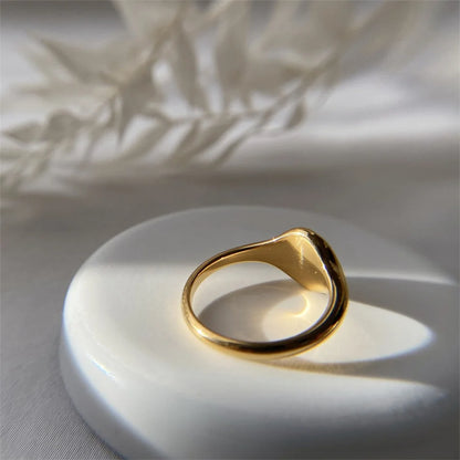 High Quality  Wave Rings For Women Minimalist Dainty Rays Texture Circle Ring Stainless Steel Signet Chunky Dome Ring