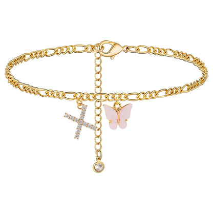 Butterfly Cuban Link Anklet A-Z Letter Initial Anklets Bracelet for Women Stainless Steel Beach Leg Foot Chains Wholesale 2024