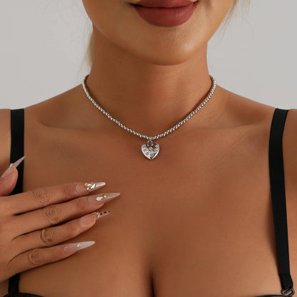 LATS Heart Beaded Necklace Women Boho Crystal Class Gravel Clavicle Chain Cool Y2K Choker Exquisite Fashion Jewelry