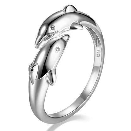 Trumium 100% 925 Silver Ring Trendy Double Dolphin rings for Women Girl Finger Fine Jewelry Women Open No Fade Whosales
