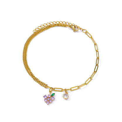Elegant Zircon Flowers Bracelet For Women Girls Charm Gold Color Stainless Steel Plant Bracelets Luxury Designer Jewelry Gifts