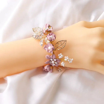 2024 Bridal Wrist Corsage Silk Rose Wedding Hand Flower Wristband Bracelet For Bridesmaid Girls Jewelry Party Marriage Accessory