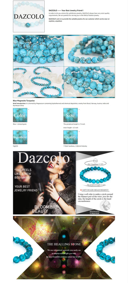 Natural Gemstone Bracelet 8mm Round Beads Healing Blue Magnesite Turquoise For Women Men Party Fashion Jewelry Christmas Gifts