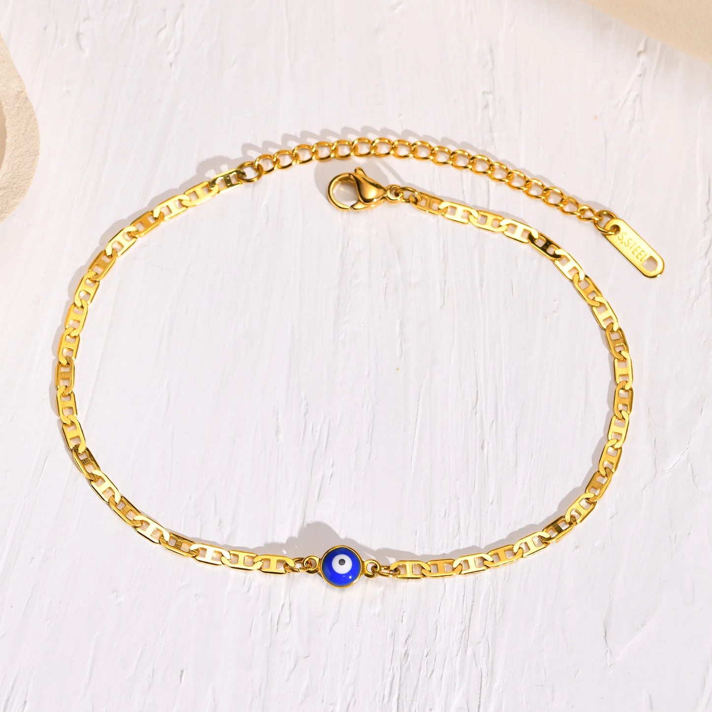 Anklets for Men, Turkey Evil Blue Eye Anklet. Stainless Steel Flat Mariner Link Ancho Chain Bracelet Anklet, Women Jewelry