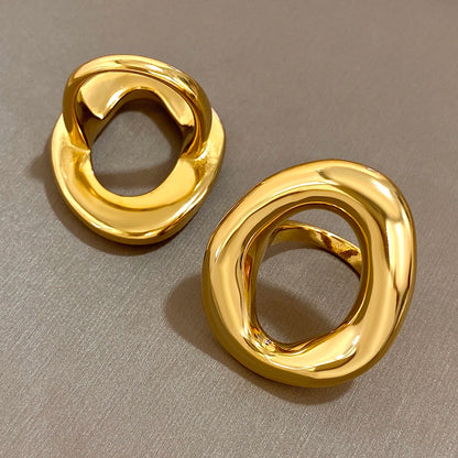 Irregular Geometric Circle Rings for Women Men Fashion Chunky Gold Plated Stainless Steel Finger Rings Unique Design Jewelry