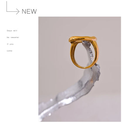 Yhpup Creative Stainless Steel Geometric Hollow Golden Minimalist Ring Fashion Waterproof Unusual Trendy Textured Jewelry