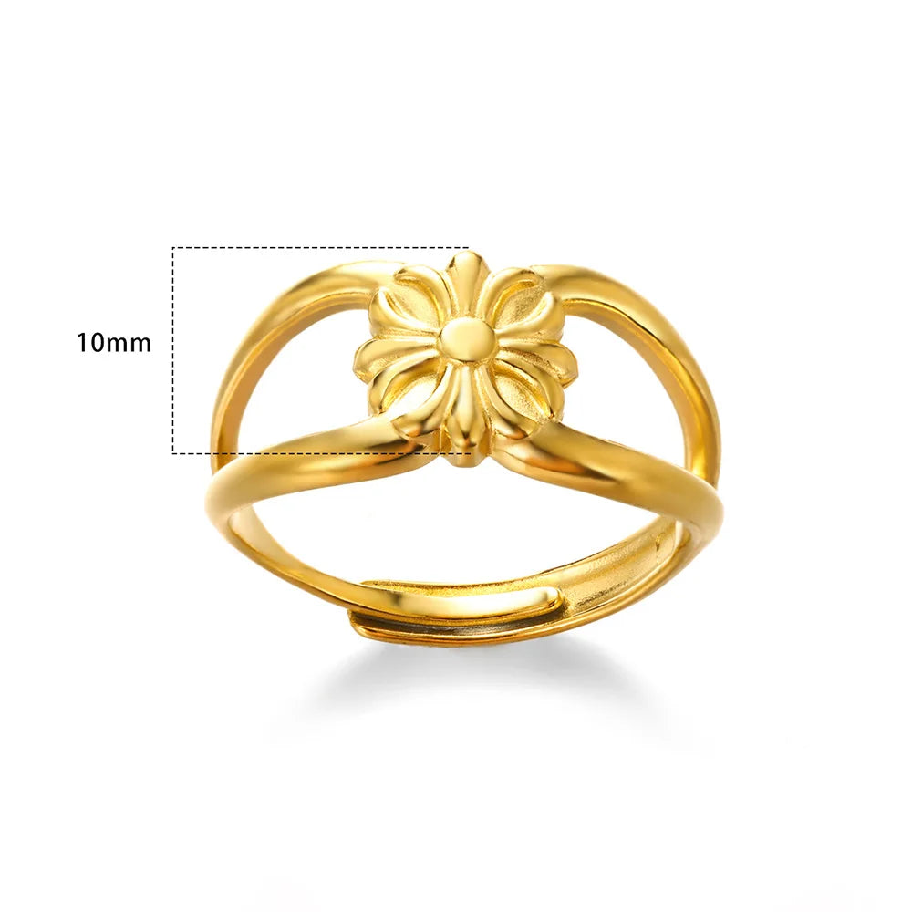 Stainless Steel Rings for Women Gold Color Couple Jewelry Aesthetic Accessorie Adjustable Punk Embossed Hollow Ring