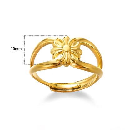 Stainless Steel Rings for Women Gold Color Couple Jewelry Aesthetic Accessorie Adjustable Punk Embossed Hollow Ring