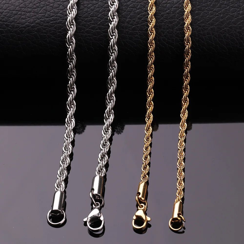 Men Stainless Steel Twist Chain Necklace Hip Hop Party Jewelry Fashion Accessories Gifts