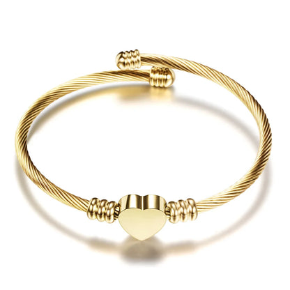 Stainless Steel Bangle For Women Heart Seal Accessories Adjustable Size