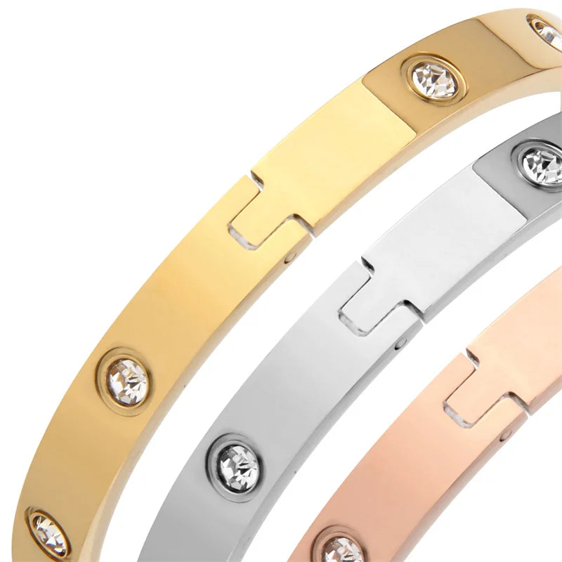 Stainless Steel Bracelets On Hand 6mm 4mm Bangles For Women Jewelry Lady Girl Women's Fashion Rhinestone Titanium Designer Gifts