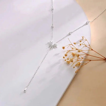 LATS Fashion Gold Color Y-Shaped Pendant Necklaces for Women Girls Luxury Cubic Zirconia Long Tassel Dangle Choker Jewelry Gift