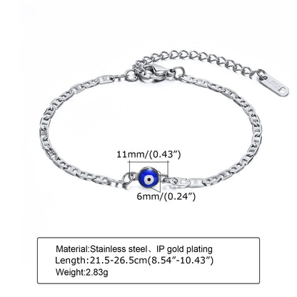 Anklets for Men, Turkey Evil Blue Eye Anklet. Stainless Steel Flat Mariner Link Ancho Chain Bracelet Anklet, Women Jewelry