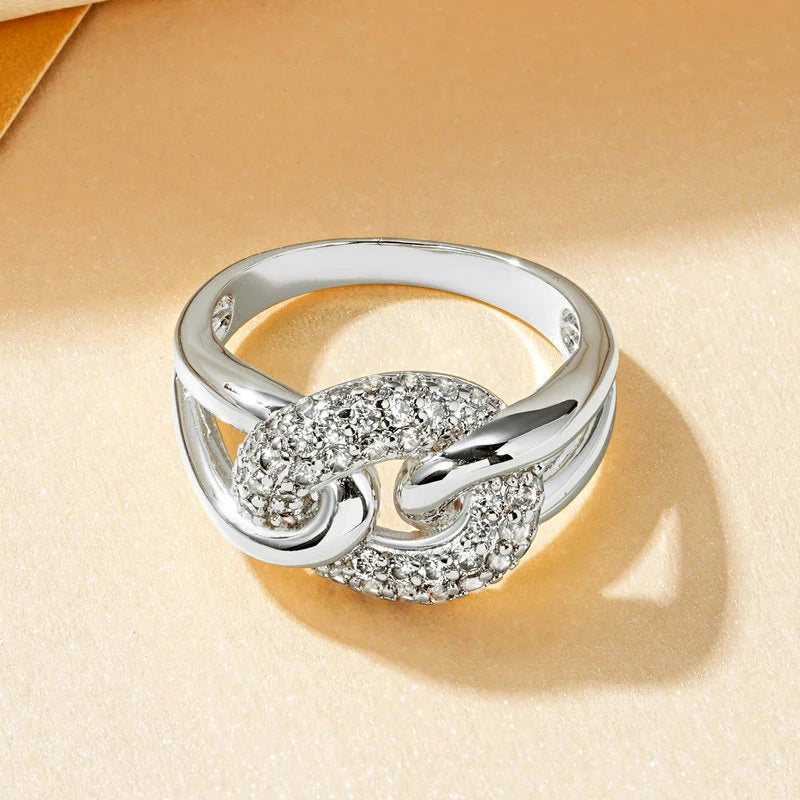 Rrjzz AAAAA CZ Simulated Diamond Unique Ring Luxury 14k Gold Plated Twist Band Design Rings for Women Men Fine Jewelry Gifts