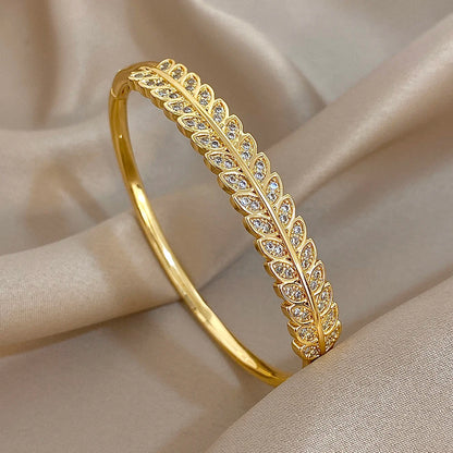 Flashbuy Gold Color Chic Inlaid Zircon Copper Bangle Bracelet For Women Statement New Design Temperament Wrist Fashion Jewelry