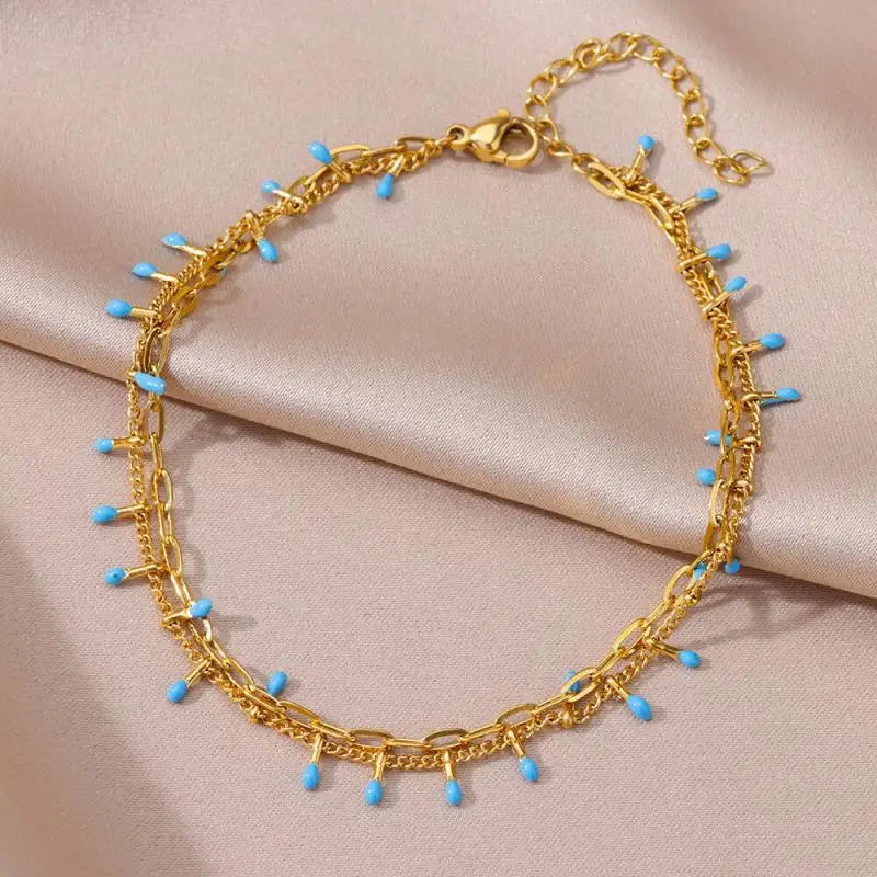 Anklets for Women Stainless Steel Stone Beaded Chain Anklet Summer Beach Accessories Boho Leg Bracelets Jewelry Tobilleras Mujer